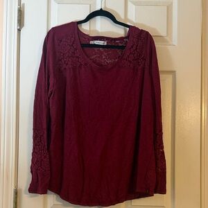 Maurices Long Sleeve Lace Yoke Top - Burgundy